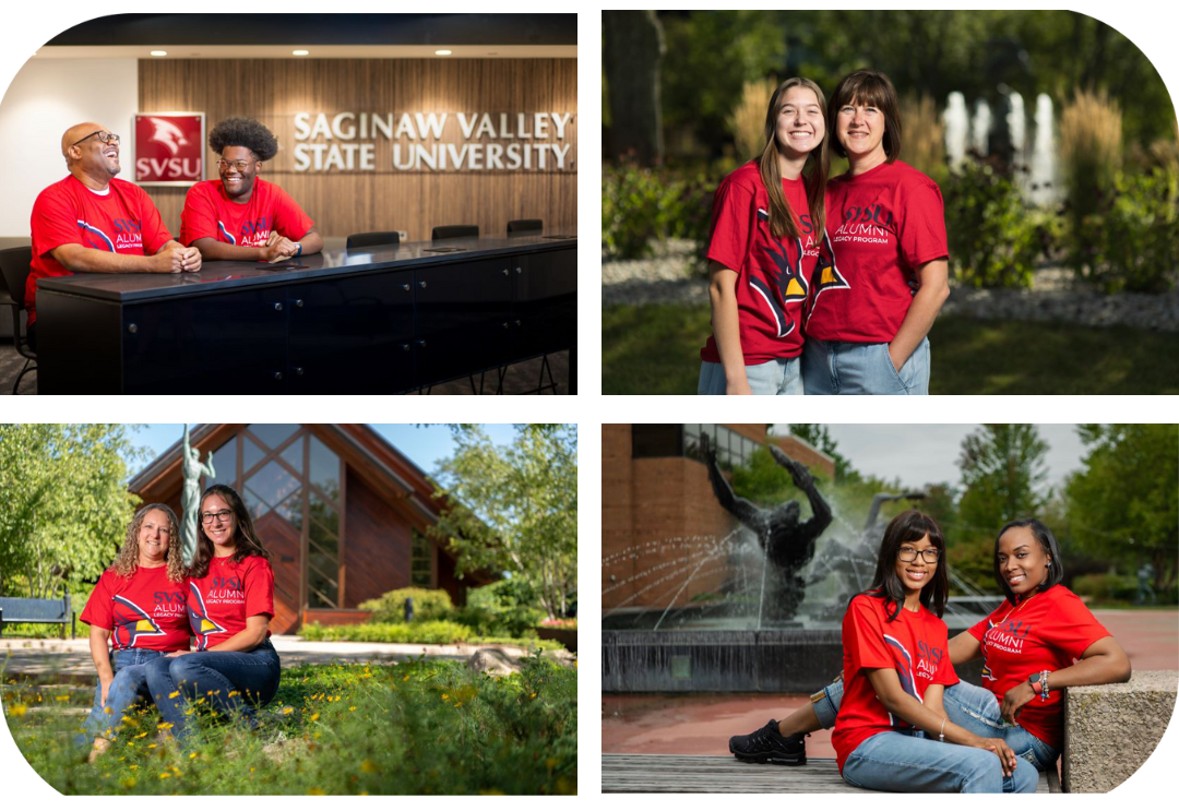 four photos of legacy parents and children